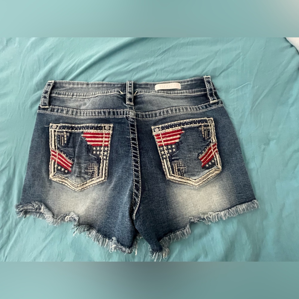 Vigoss American Flag Distressed Dark Blue Denim Shorts
